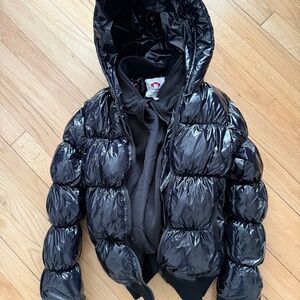 Girls Shiny Black Appaman Winter Coat Size 10 Like New